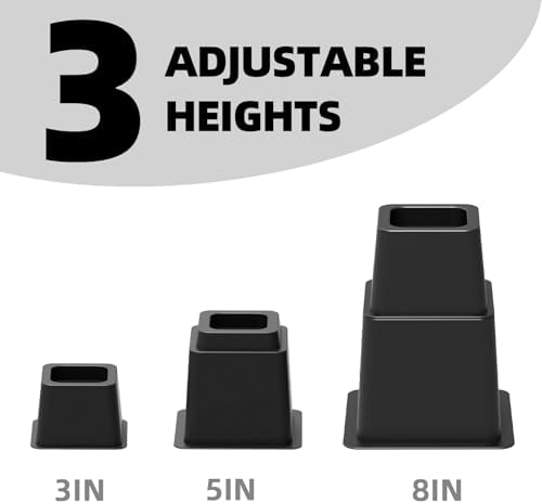 3 5 or 8 Inch Bed Risers Heavy Duty Set of 6 Black