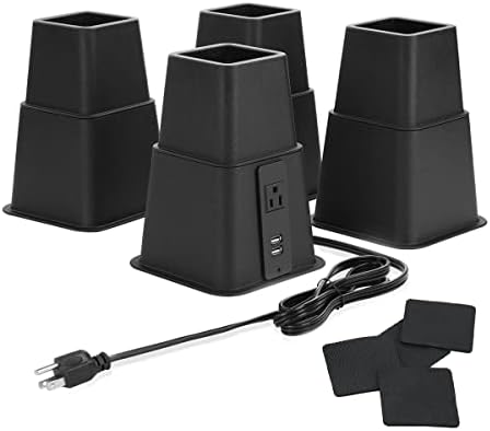Adjustable Bed Risers with USB Charging Under-the-Bed Storage