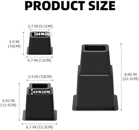 3 5 or 8 Inch Bed Risers Heavy Duty Set of 6 Black