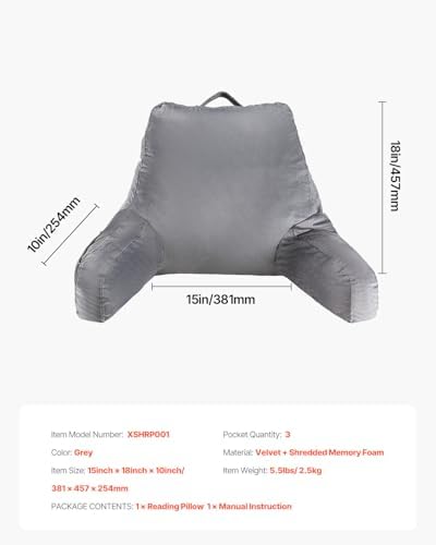 VEVOR Ergonomic Back Pillow for Reading and Gaming Standard Size Memory Foam Comfort Dual Zips