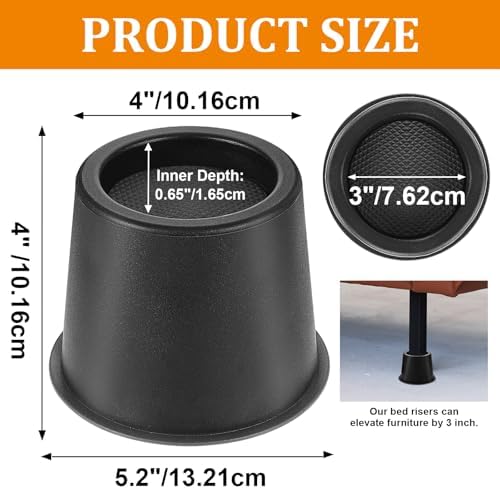 Powerful Bed Riser - 9-Piece Heavy Duty 4-Inch Round Bed Risers with Non-Slip Foam Pads for Chairs Sofas Tables Beds