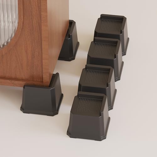 3-Inch Heavy Duty Bed Risers Set of 6 L-Shaped for Sofa Chair Desk Black Easy to Use Safe for Wood Floors