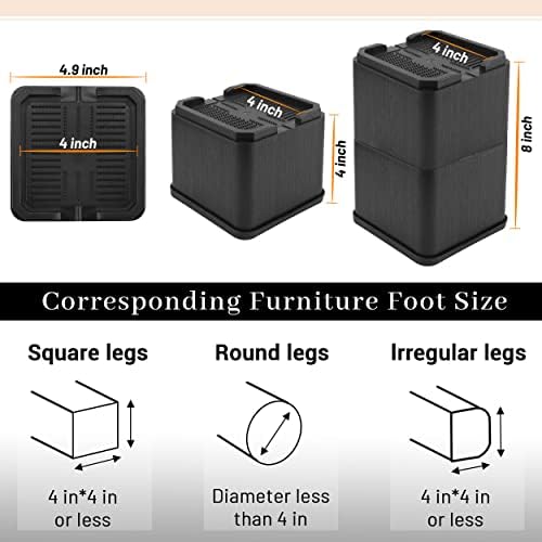 Adjustable Bed Riser Heavy Duty Anti-Slip 4-Inch for Sofa Bed and More