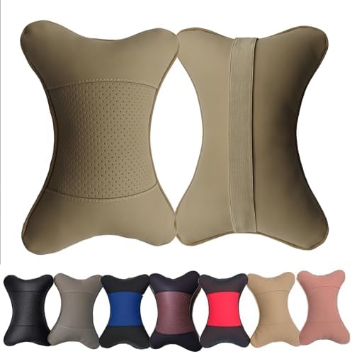 Protection for Neck Cervical Plus Comfort All in Your Car 2-Piece Car Neck Pillow - Pu Leather Soft Durable Beige