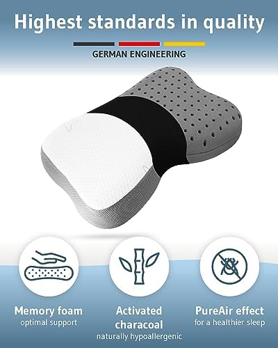 Memory Foam Travel Pillow with Activated Charcoal for Ergonomic Support and Stress Reduction by Third of Life
