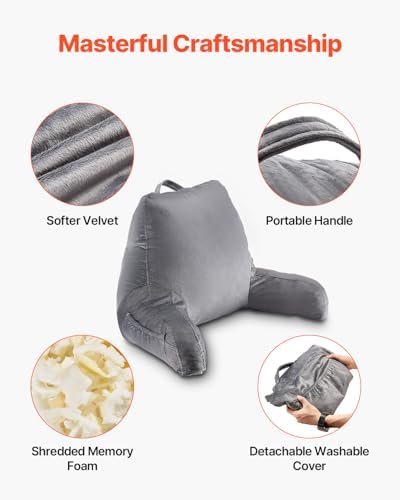 VEVOR Ergonomic Back Pillow for Reading and Gaming Standard Size Memory Foam Comfort Dual Zips