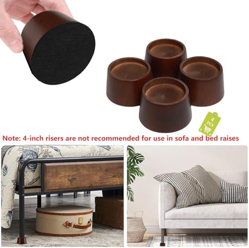 Wooden Furniture Risers 4 Inch Tapered Set of 4