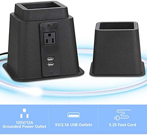 Butizone Bed Risers with USB and Power Outlet Adjustable 3 5 8 Inch 4 Piece Set Black