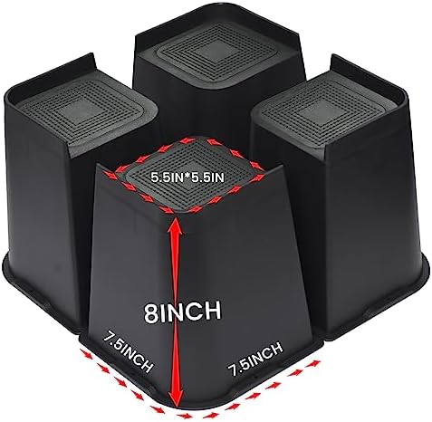 Industrial-Grade Bed Risers 8-Inch Rust-Proof for Sofa Table Chair Black 4-Pack