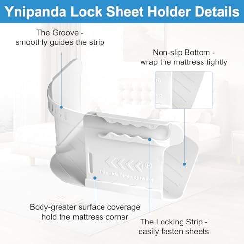 YnipandaHeavy-Duty Bed Sheet Holder with 4PCS Lock Strips for Mattress Keep Sheets Tight Secure in Place