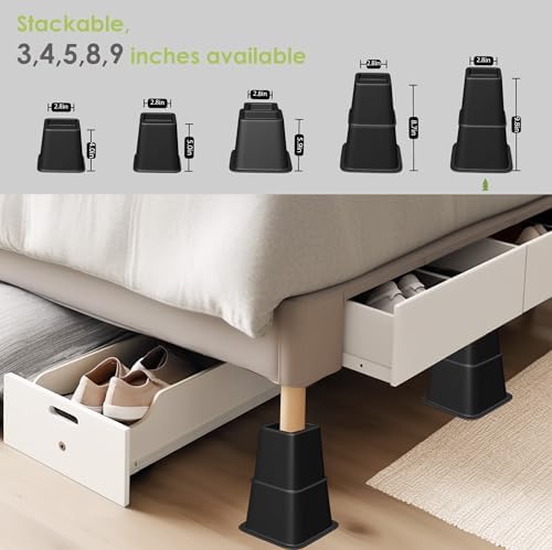 Sturdy Bed Riser Stackable 4-9 inches - Durable and Space-Saving for Your