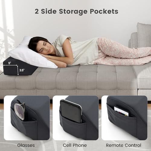 Giantex Full Size Bed Wedge Pillow for Gap Filler Headboard and Mattress Support Grey