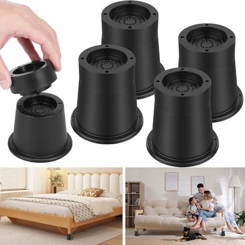 Adjustable Bed Risers for Beds Non-Slip Vibration Reduction 4-Pack Bed Riser Set
