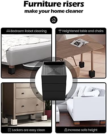 Furniture Risers Tclouda bed sofa desk chair legs fridge lift to 4 in - Black Square