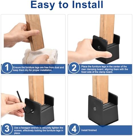 4-Piece Black Bed Risers Adjustable Sturdy for 5000 lbs Perfect for Home Kitchen