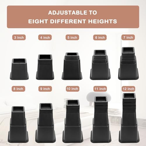 Adjustable Bed Risers for couches tables 6000 lbs load Black