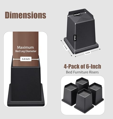 MONTIHOLD Bed Risers 6-Inch Set of 4 Heavy Duty