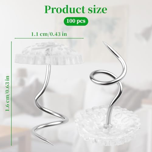 100 Pack Bed Skirt Pins with Clear Mushroom Heads
