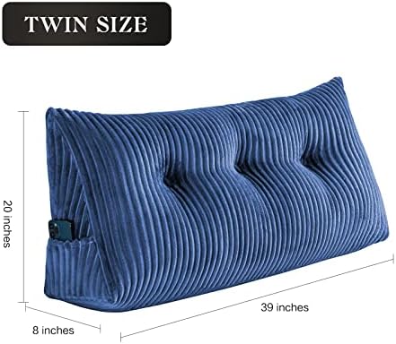 Large Headboard Pillow for Bed Rest Reading Bolster Support for Sitting Twin Size Blue