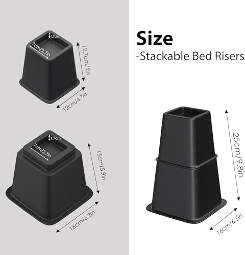 TomGear Bed Risers 9 Inch Set of 8 Black