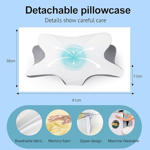 2Pack Adjustable Neck Pillows Memory Foam for Pain Relief Washable CertiPUR-US Certified