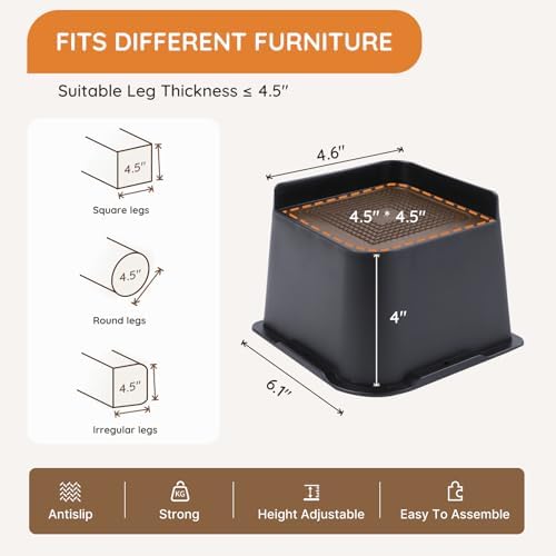 Sturdy Bed Risers Elevate Your Comfort with 6-Pack Support up to 6000 Lbs