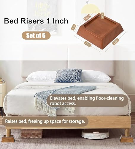1-Inch Bed Risers for Sofa Desk or Bed Premium Pine Wood Sturdy Stylish 6-Pack