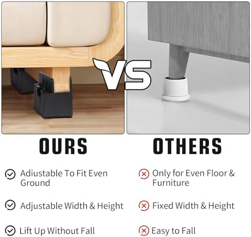 4 PCS 2 Inch Bed Risers Adjustable Furniture Risers Non-Slip Base 500Lbs Support Black