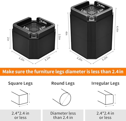 Adjustable Bed Risers for 2-4 Inch Legs