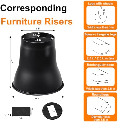 Shouwuhho Bed Risers 6 inch 4 Pack Heavy Duty for sofas beds desks up to 6000 lbs