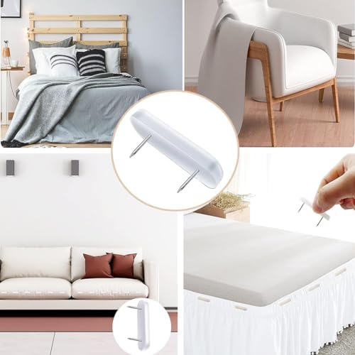 AKOAK White Bed Skirt Pins Durable Bedding Accessories for Bed Skirts and Slipcovers 20 Pack