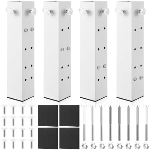4 Pack White Carbon Steel Bed Risers for Dorm Rooms