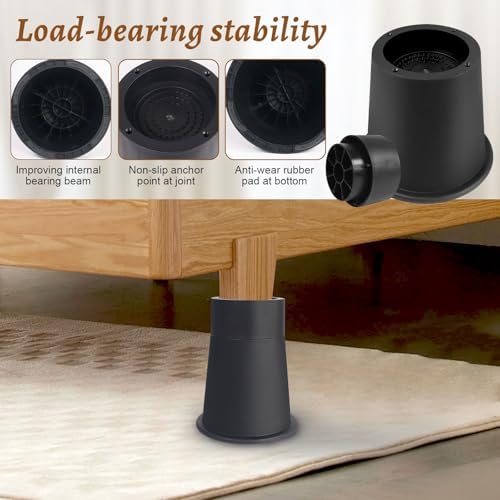 6-Inch Round Heavy Duty Bed Risers with Anti-Slip Shock Absorbing Design
