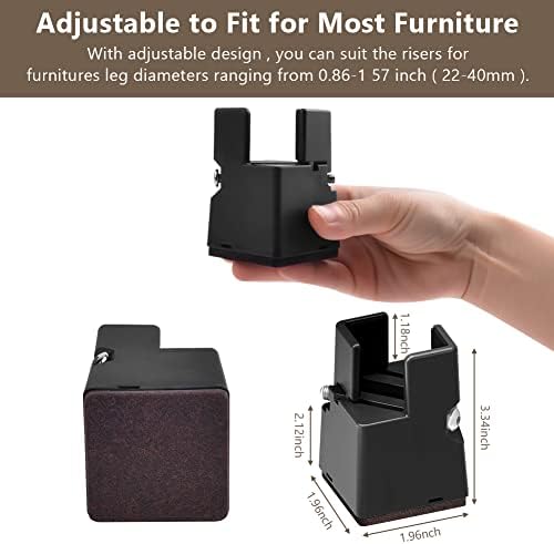 AUAUY Bed Risers 2 Inches Adjustable Clamp Mount for Square or Round Chair Legs