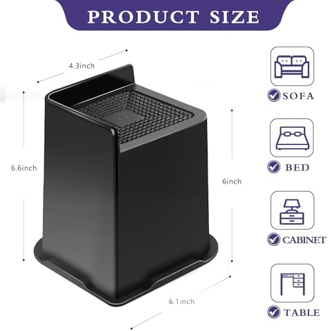 Sunifier 6 Inch Heavy Duty Bed Risers 4 Pack Black