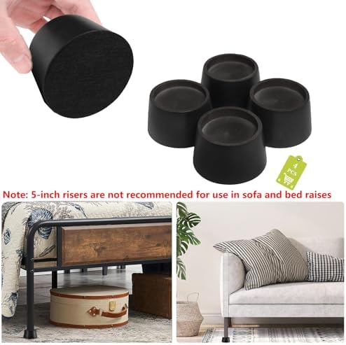 Black Tapered Bed Risers Set of 4 Heavy Duty Bed Risers with Felt Pads
