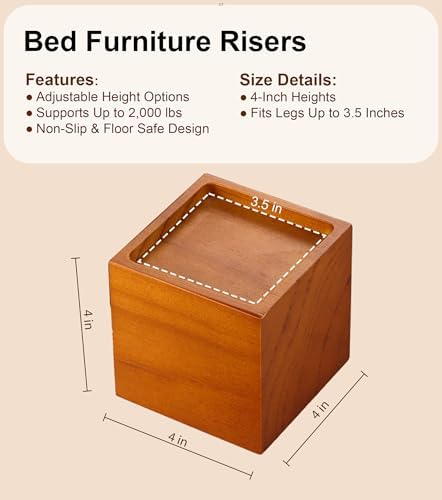 Lufia Bed RisersEnhance Your Bed with 4 Extra Height Solid Pine for Comfort Style Easy Setup