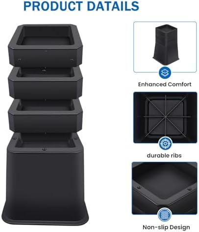 ANNKUT 6 Inch Heavy Duty Bed Risers 4 Pack Black