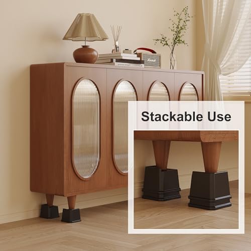 3-Inch Heavy Duty Bed Risers Set of 6 L-Shaped for Sofa Chair Desk Black Easy to Use Safe for Wood Floors
