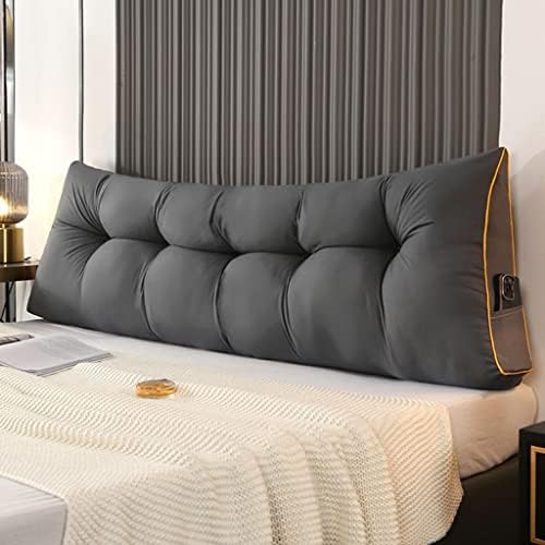 LAJUU Ergonomic Triangular Headboard Pillow for Bed Sofa or Daybed with Removable Cover - Dark Gray 180cm