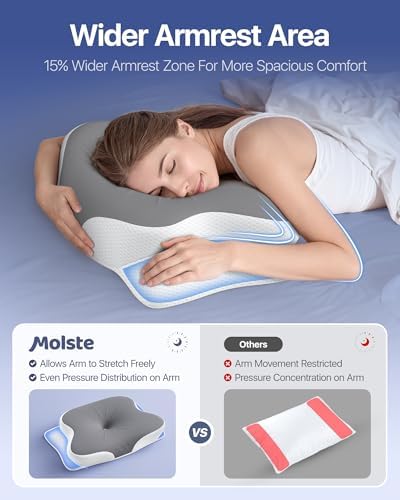 MOLSTE Cervical Pillow - Neck Pain Relief Cooling Case Orthopedic Support for Side Back Stomach Sleepers