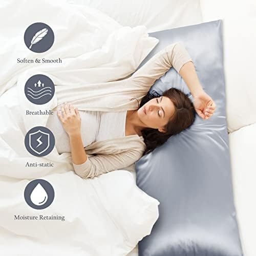 OLESILK Silk Pillowcase 20x54 Zippered Silver Grey