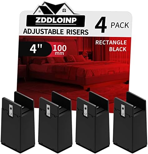 Adjustable Bed Risers 4 Inch Heavy Duty Black 4Pack
