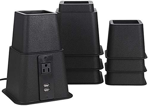 Butizone Bed Risers with USB and Power Outlet Adjustable 3 5 8 Inch 4 Piece Set Black