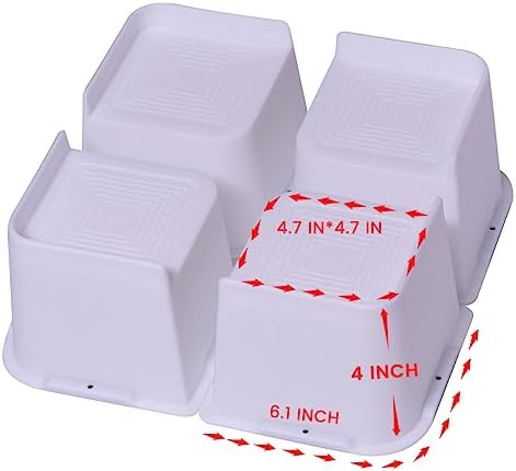 4 Inch Bed Risers 4 Pack White Heavy Duty Support Up to 6000 Lbs