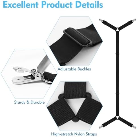 Adjustable Bed Sheet Straps for All Beds Black Easy to Use Secure