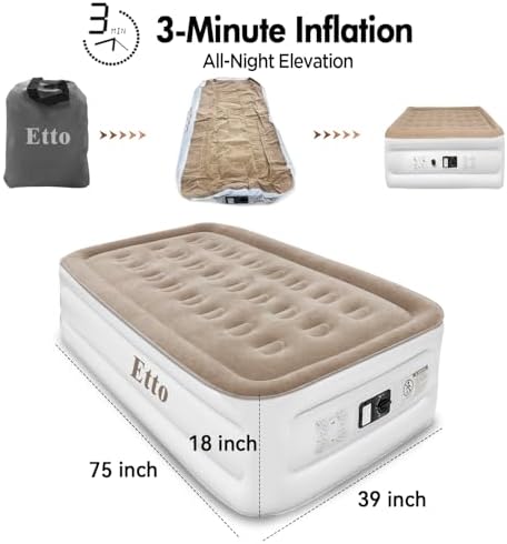 Twin Air Mattress 18 High Built-in Pump Waterproof Portable