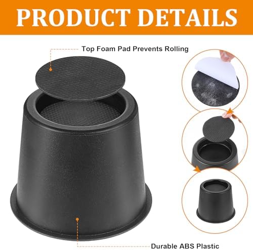 Powerful Bed Riser - 9-Piece Heavy Duty 4-Inch Round Bed Risers with Non-Slip Foam Pads for Chairs Sofas Tables Beds