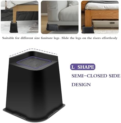 Sunifier 6 Inch Heavy Duty Bed Risers 4 Pack Black