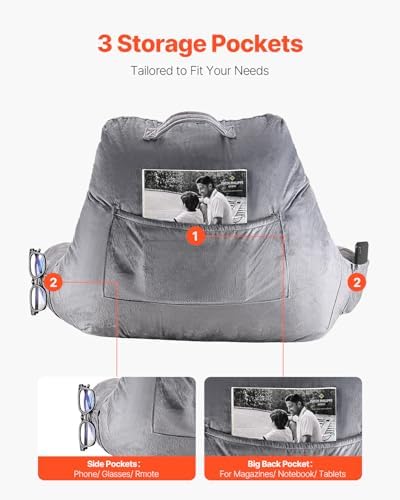 VEVOR Ergonomic Back Pillow for Reading and Gaming Standard Size Memory Foam Comfort Dual Zips